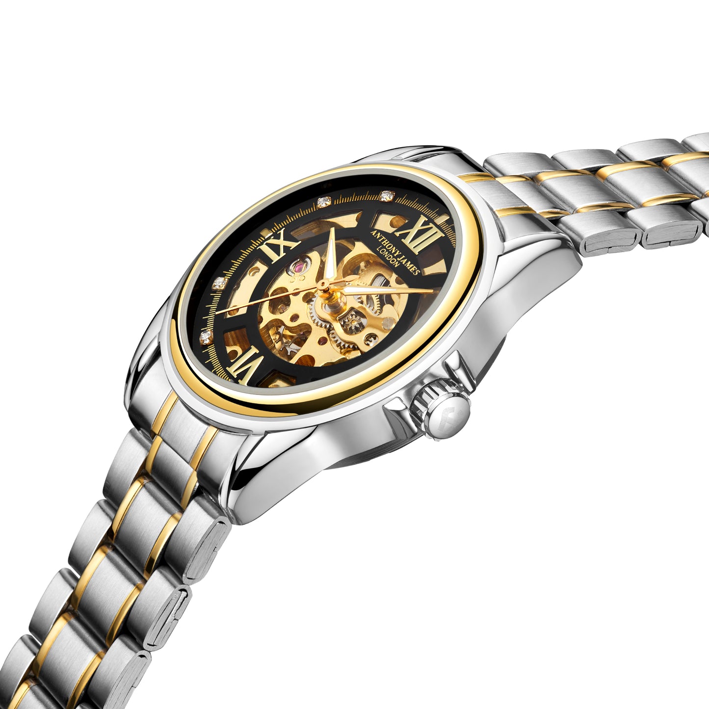 Hand Assembled Anthony James Limited Edition Skeleton Automatic Two Tone Gold & Steel Mens Watch (6651133231168)