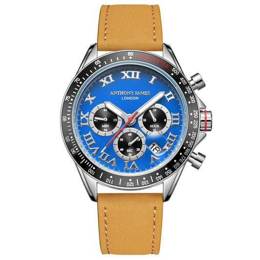 Hand Assembled Anthony James Tachymeter Turbo Steel Blue