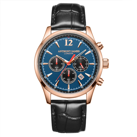 Hand Assembled Anthony James Classic Chronograph Rose Blue