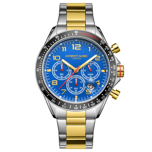Hand Assembled Anthony James  Tachymeter Chrono Two Tone Blue