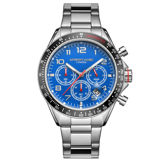 Hand Assembled Anthony James  Tachymeter Chrono Steel Blue
