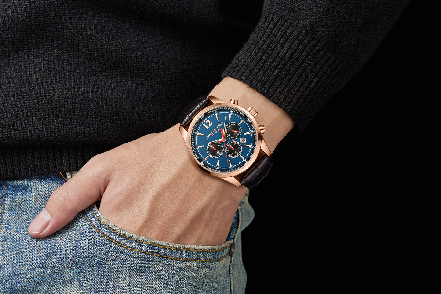 Hand Assembled Anthony James Classic Chronograph Rose Blue