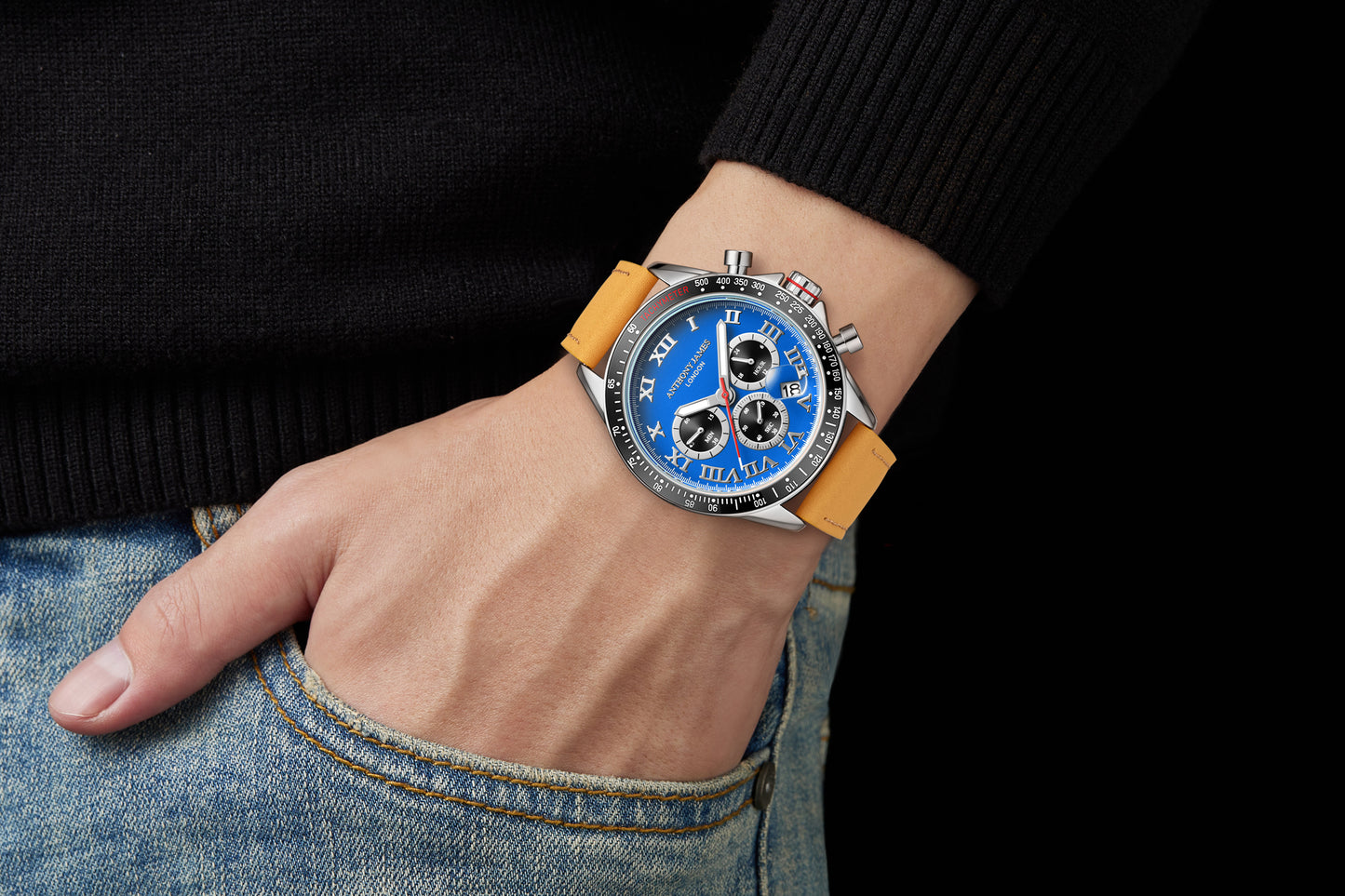 Hand Assembled Anthony James Tachymeter Turbo Steel Blue