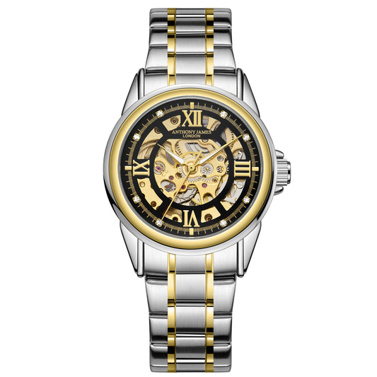 Skeleton Automatic Two Tone Gold & Steel Mens Watch