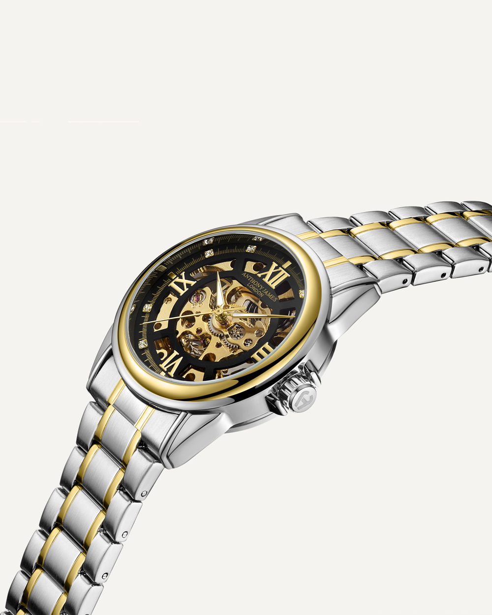 Skeleton Automatic Two Tone Gold & Steel Mens Watch