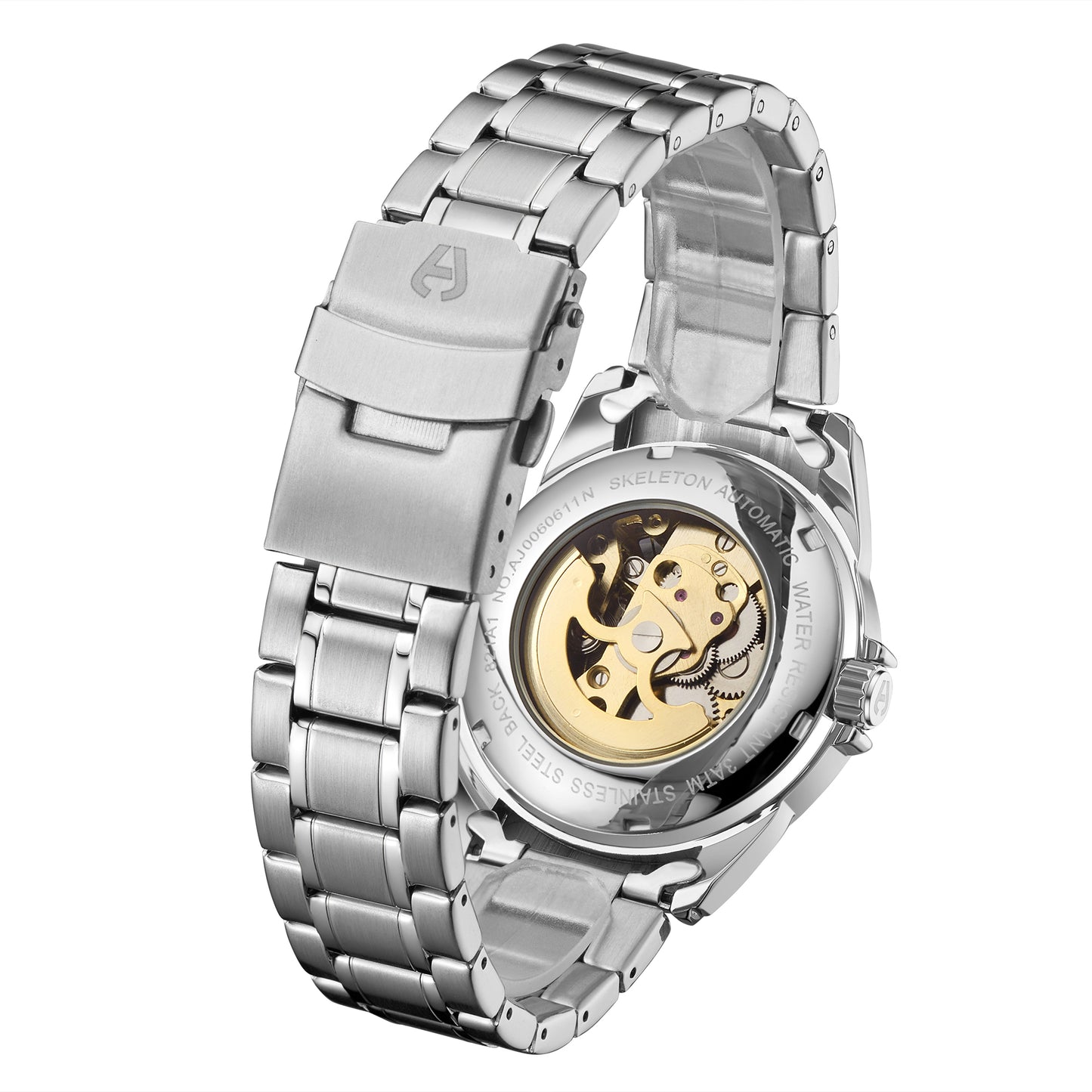 Skeleton Automatic Steel & White Mens Watch