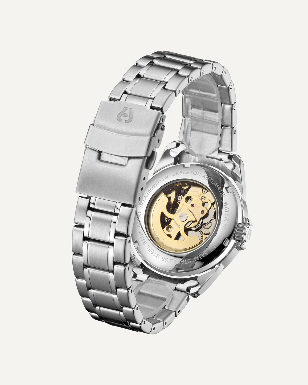 Skeleton Automatic Steel & White Mens Watch