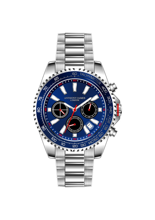 Hand Assembled Anthony James Speed Chronograph Steel Blue