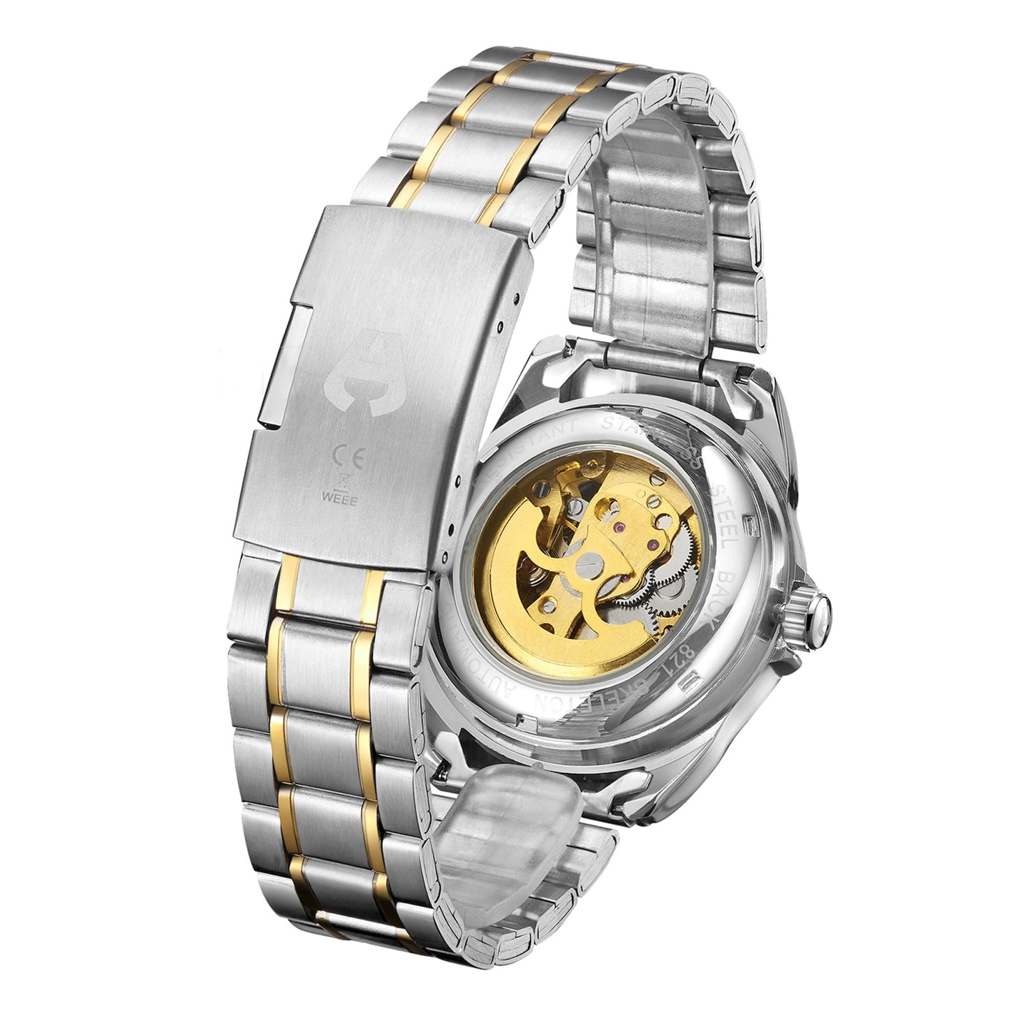 Hand Assembled Anthony James Limited Edition Skeleton Automatic Two Tone Gold & Steel Mens Watch (6651133231168)